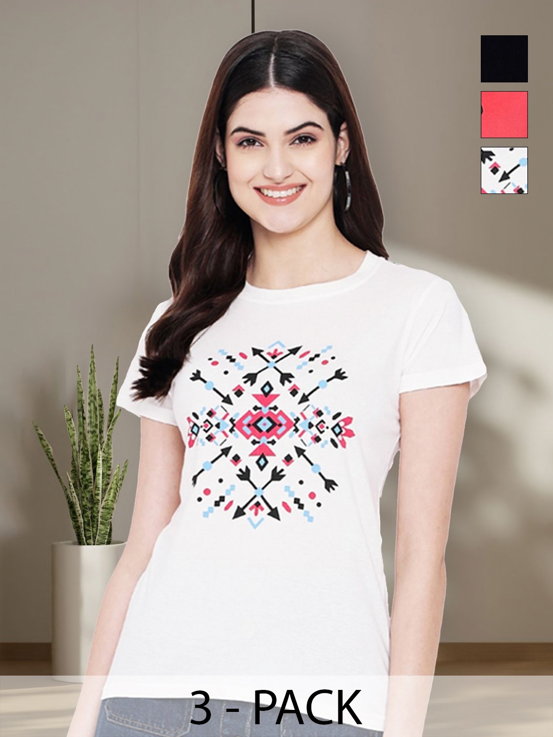 

Tromko Women Typography 3 Printed Applique T-shirt, Multi