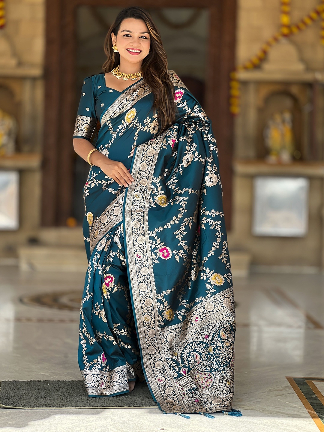 

Ekta Textiles Woven Design Zari Pure Silk Designer Banarasi Saree, Blue
