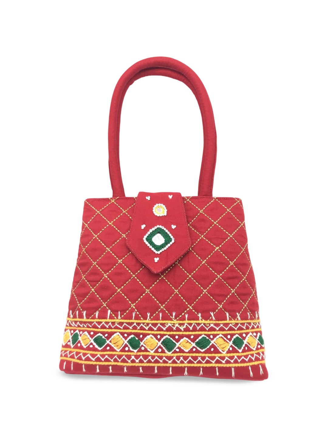 

SriShopify Handicrafts Ethnic Motifs Embellished Structured Handheld Bag, Red