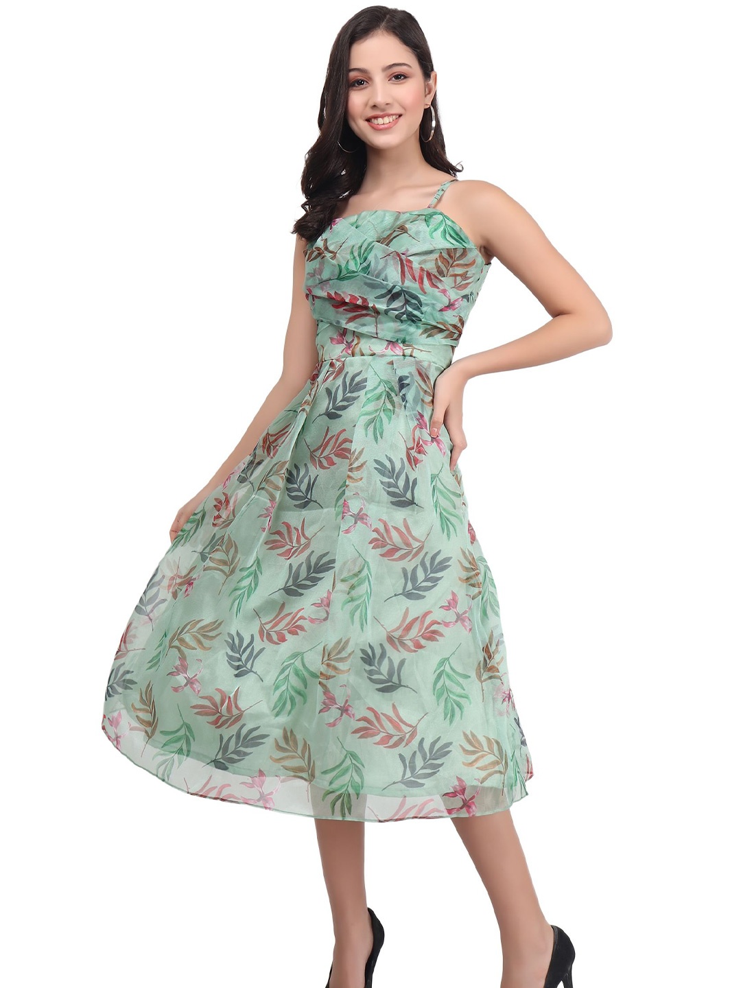 

AUDRAPE Tropical Print Fit & Flare Midi Dress, Green