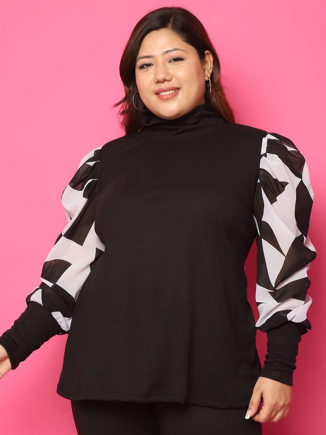 

theRebelinme Floral Puff Sleeve Cotton Top, Black
