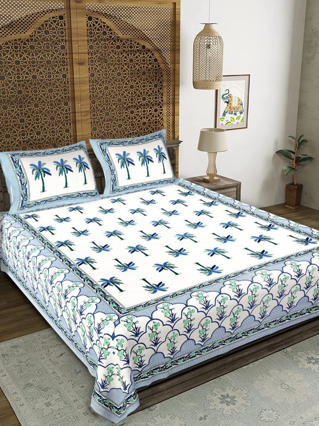 

COLOURSBLOCK Blue & White Floral 180 TC King Bedsheet with 2 Pillow Covers
