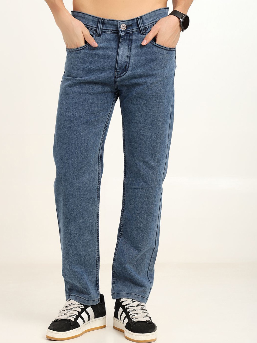 

INDIROCKS Men Jean Relaxed Fit Mid-Rise Stretchable Jeans, Blue