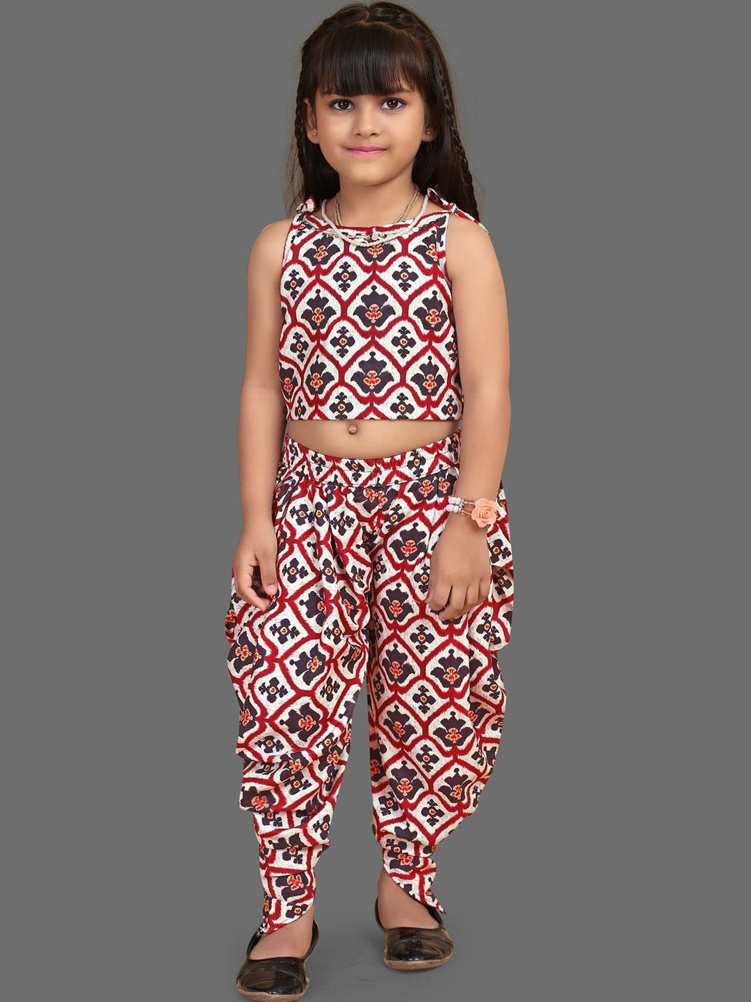 

JOVK DESIGN Girls Printed Top & Dhoti Pant Set, Maroon