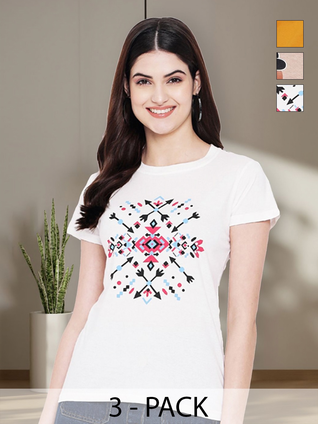 

Tromko Women Typography 3 Printed Applique T-shirt, Multi