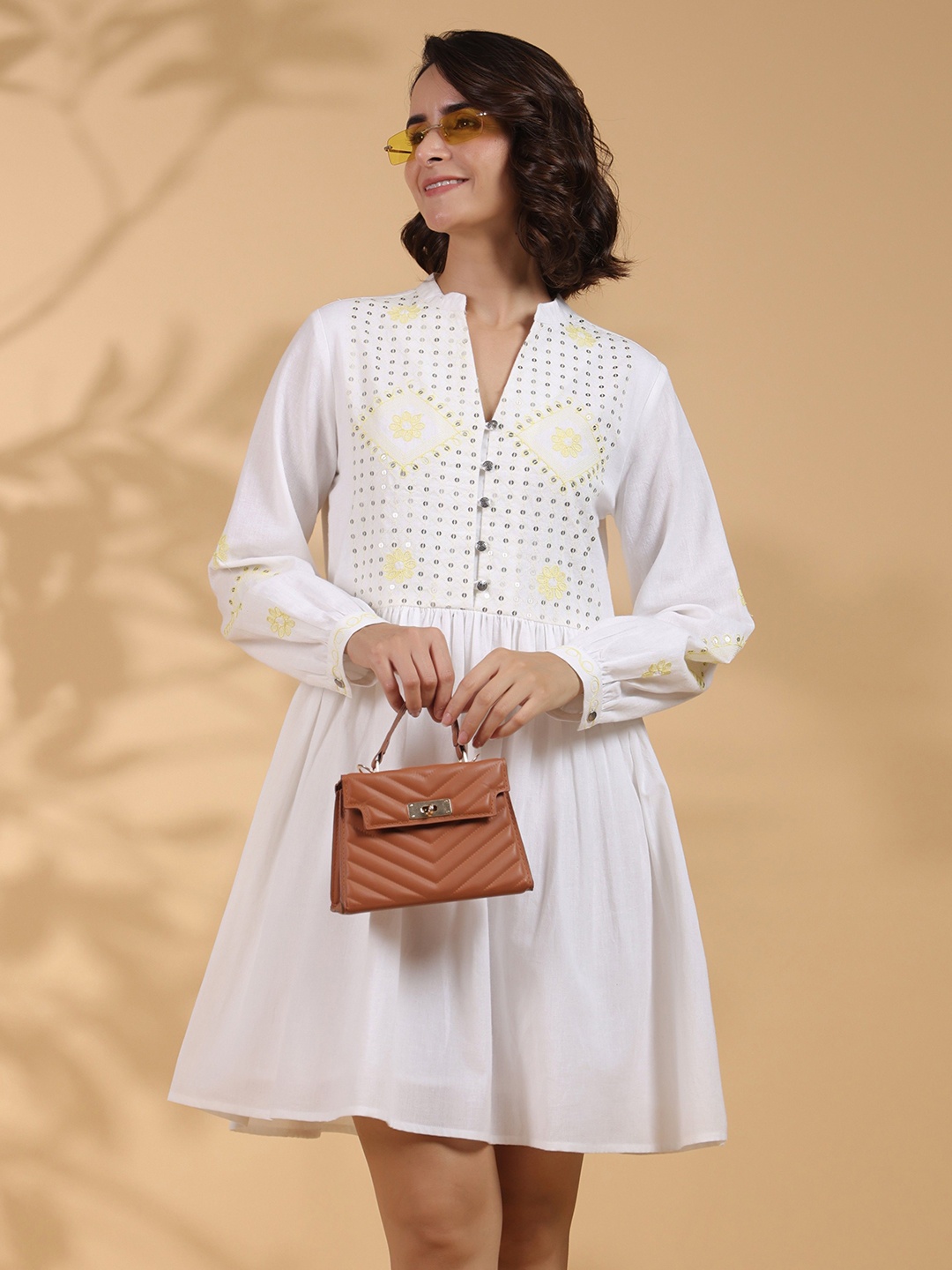 

STIL O STITCH Embellished Fit & Flare Dress, White