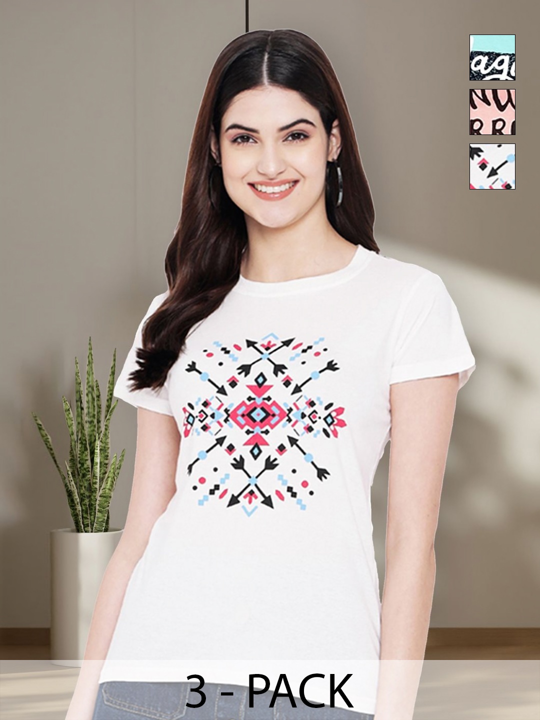 

Tromko Women Typography 3 Printed Applique T-shirt, Multi