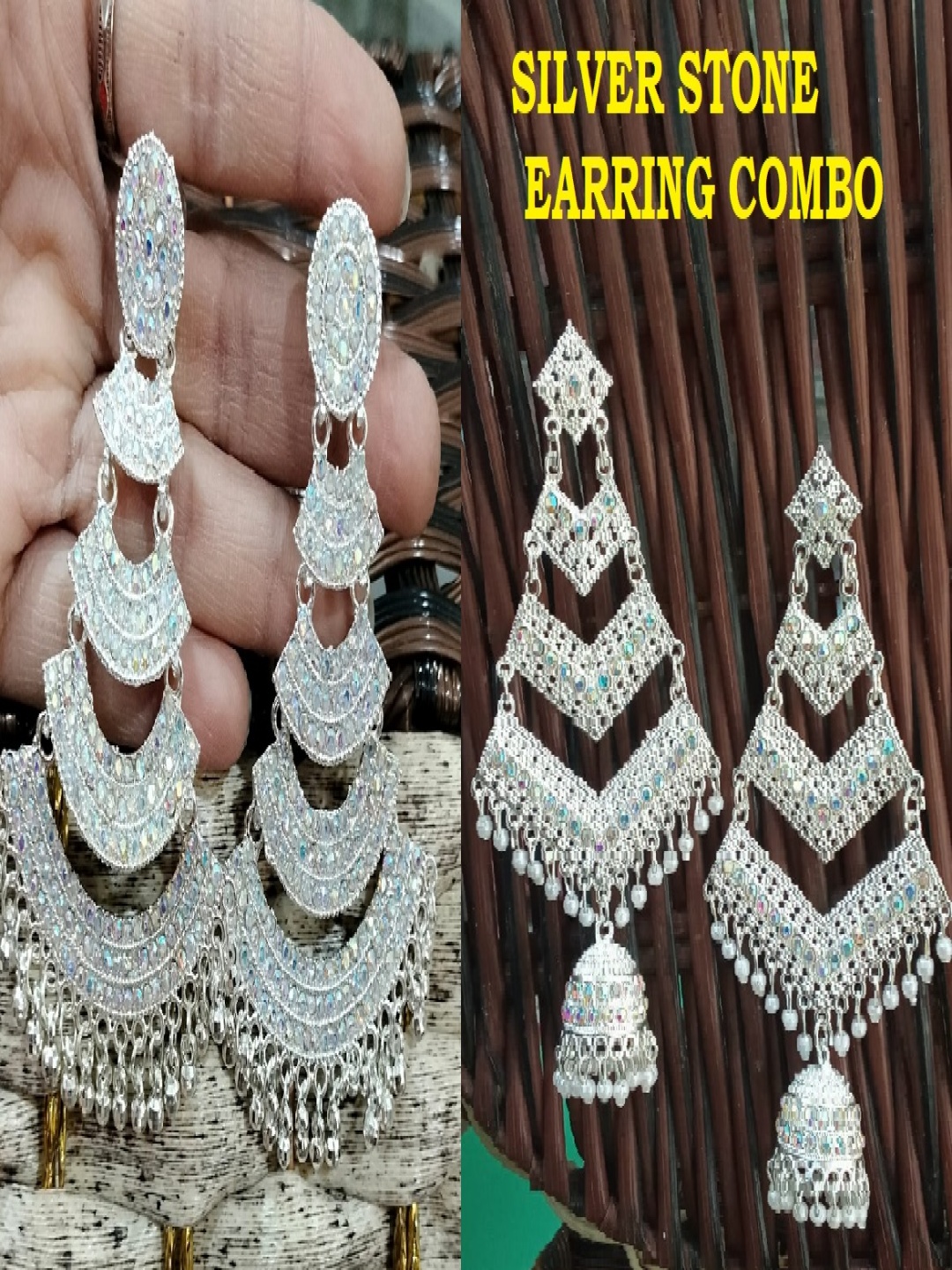 

JMBW INTERNATIONAL Silver-Plated Artificial Beaded Geometric Shaped Drop Earrings