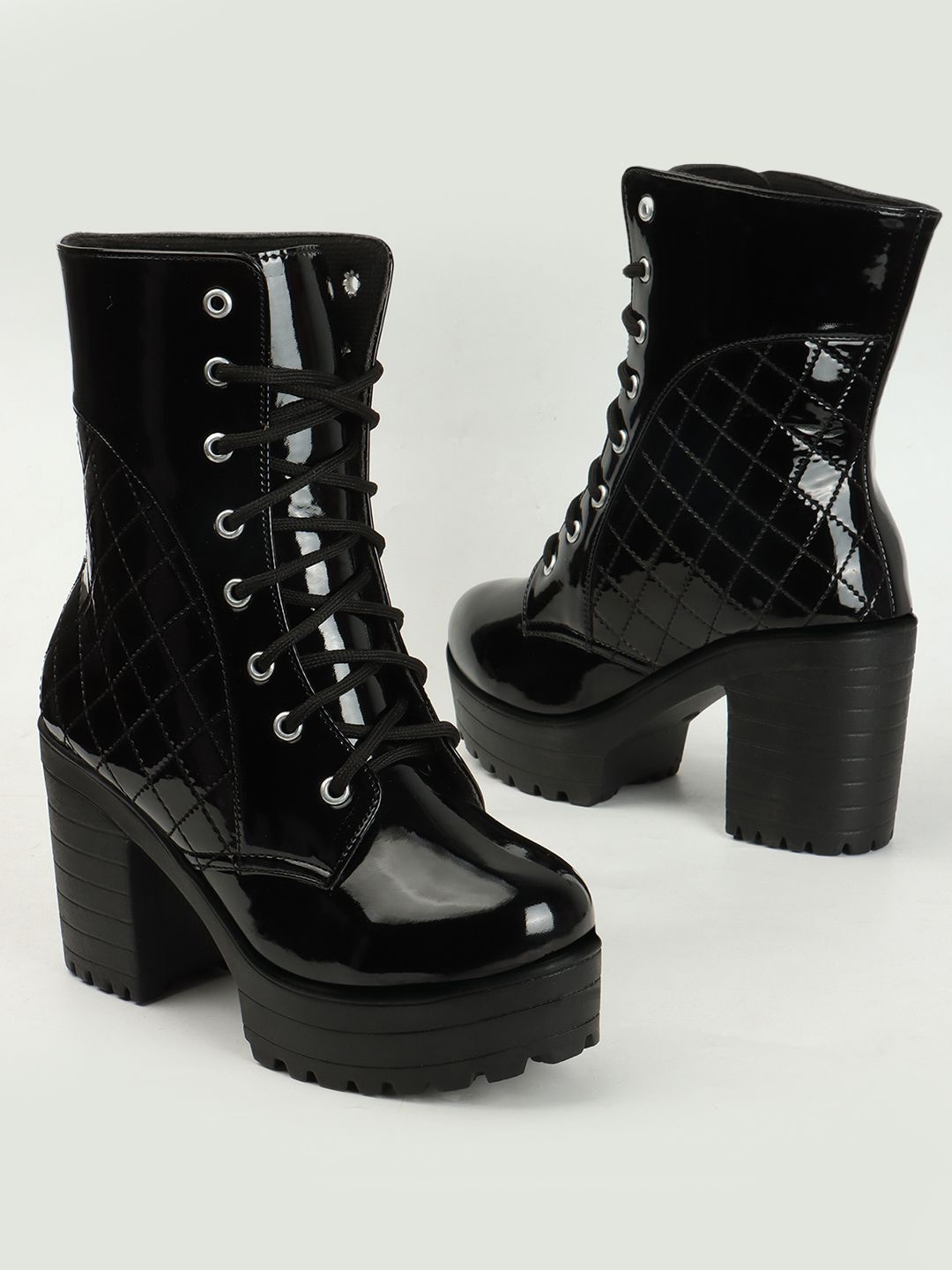 

Kliev Paris Women Ankle Length Lace Up Heeled Boots, Black