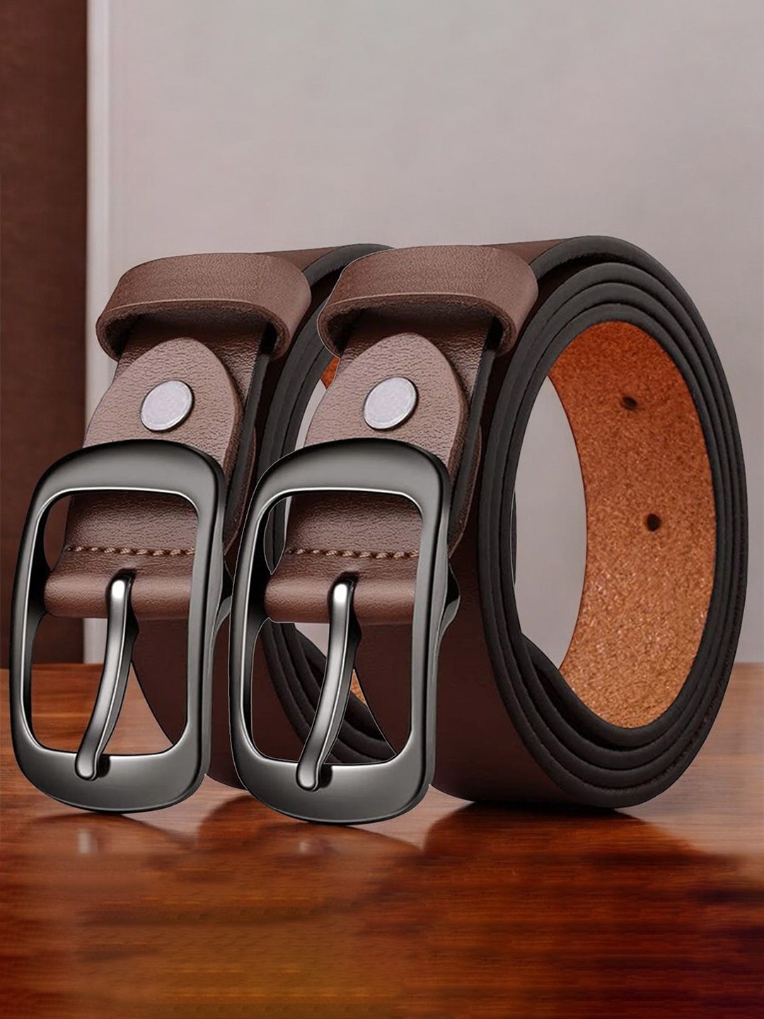 

The Roadster Lifestyle Co. Set Of 2 Leather Formal Belts, Brown