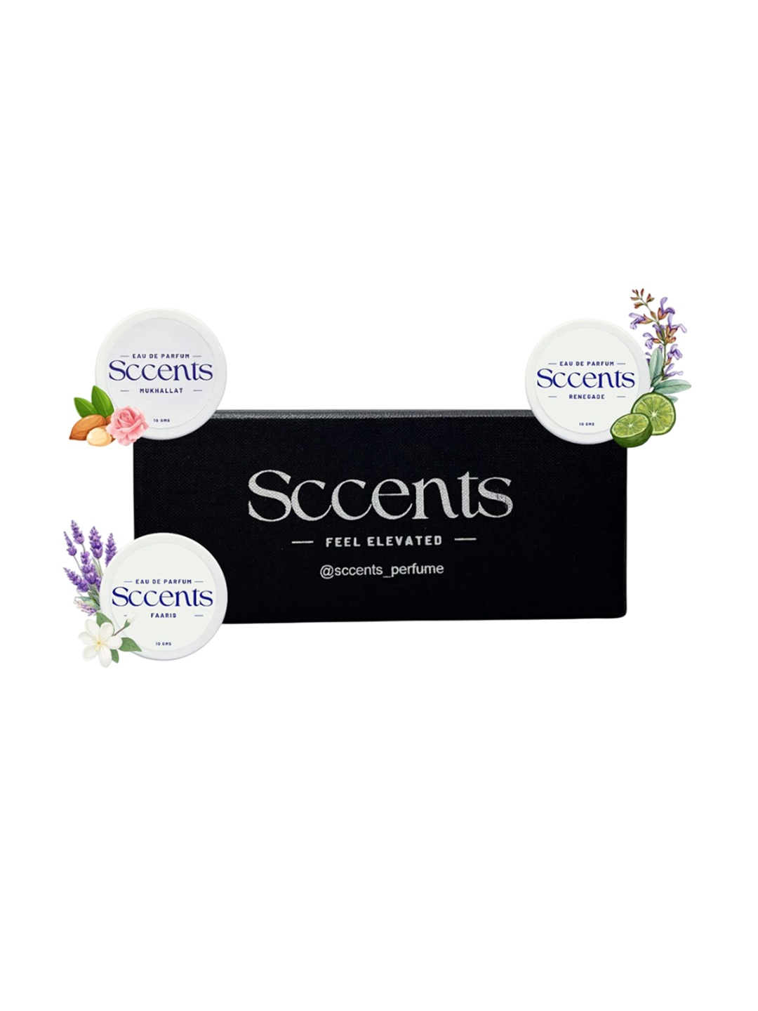 

Sccents Set Of 3 Mukhallat- Faris & Renegade Long Lasting Solid Eau De Parfum- 10 g Each, White