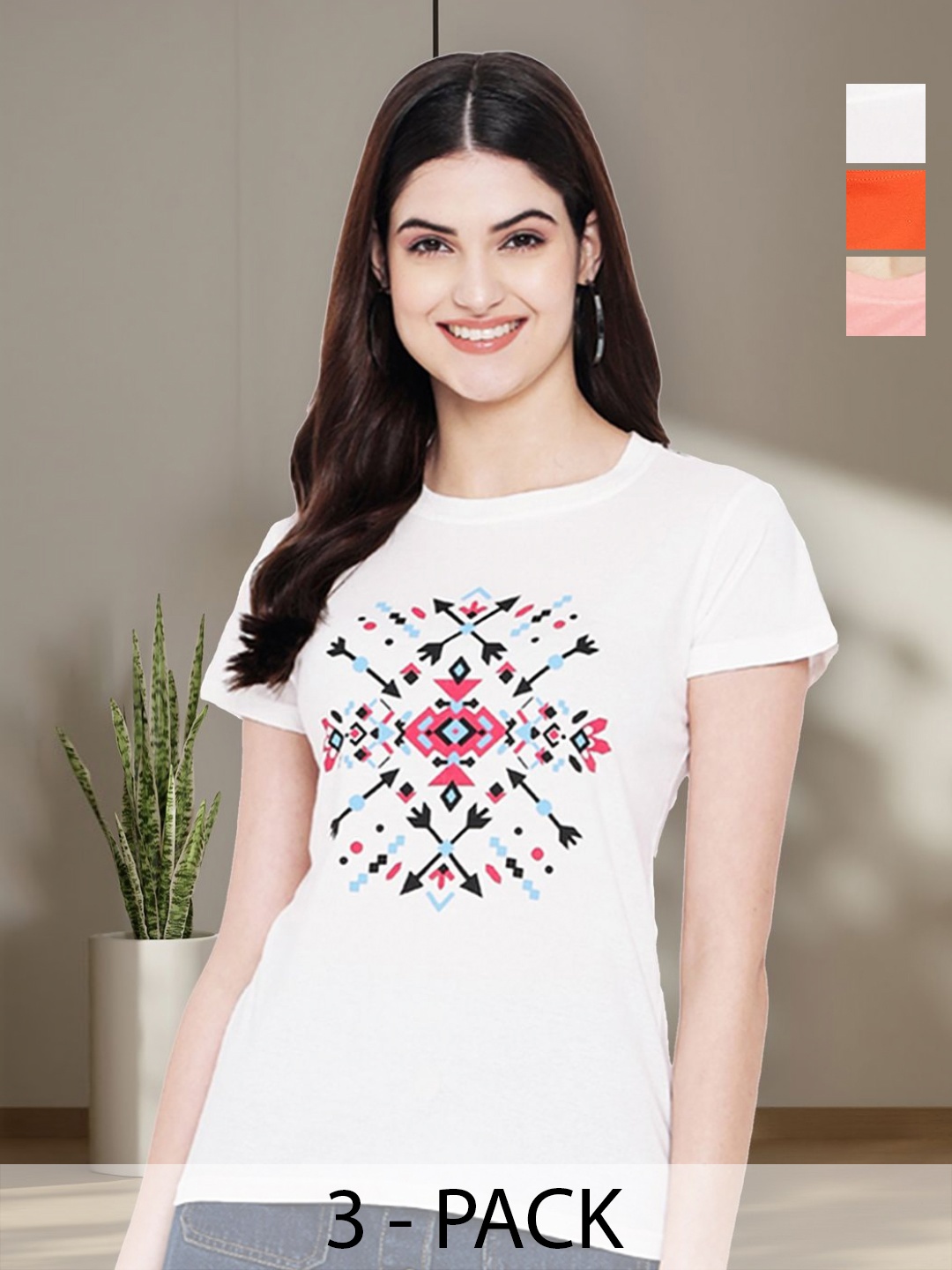 

Tromko Women Typography 3 Printed Applique T-shirt, Multi