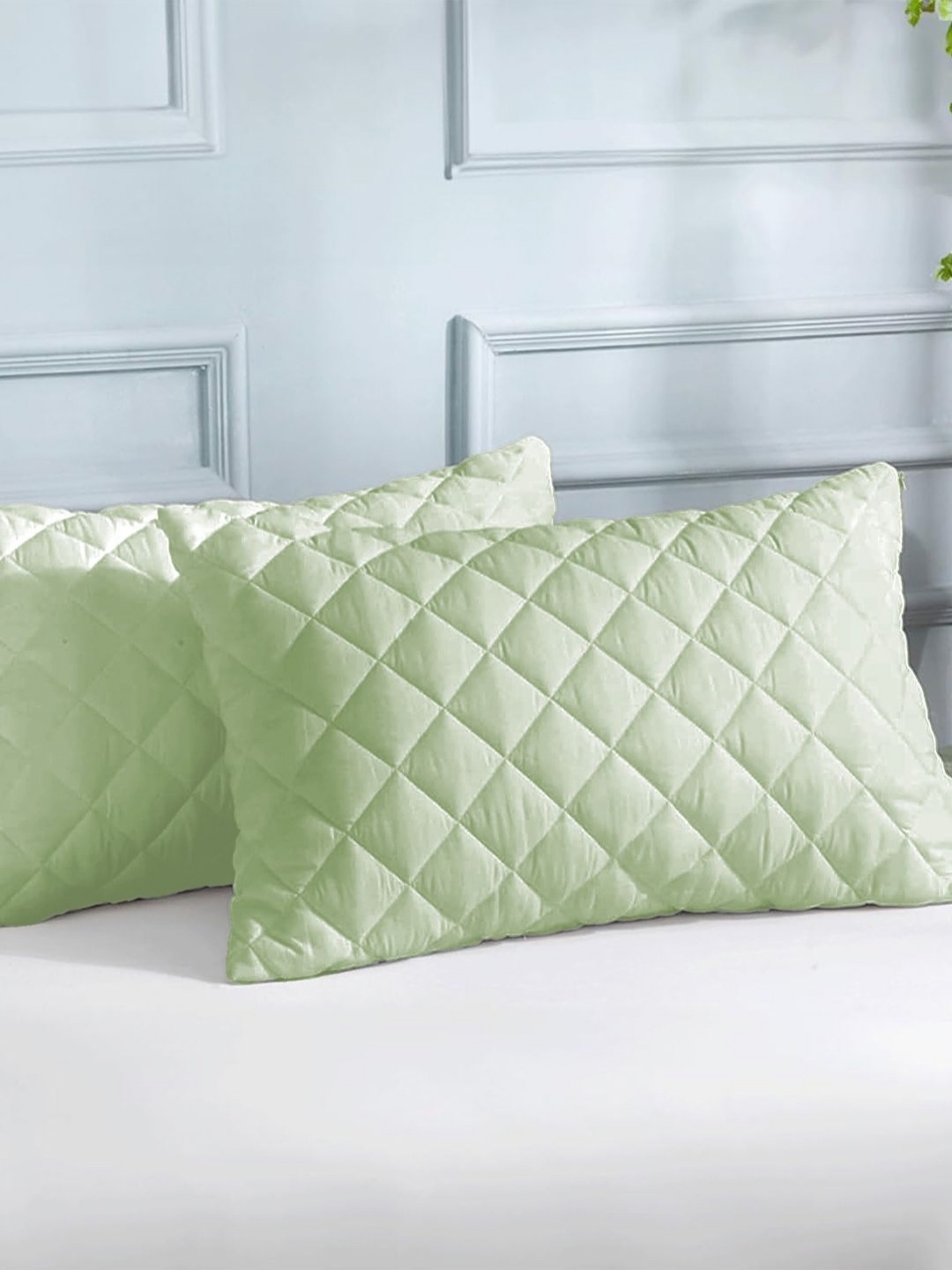 

LINENWALAS Happy Sleeping Sea Green 2 Pieces Checked Pure Cotton Rectangle Pillow Covers
