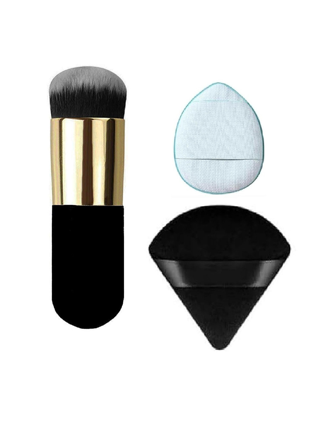 

Facejewel Set Of 3 Kabuki Makeup Brush With Pizza & Finger Puff, Black