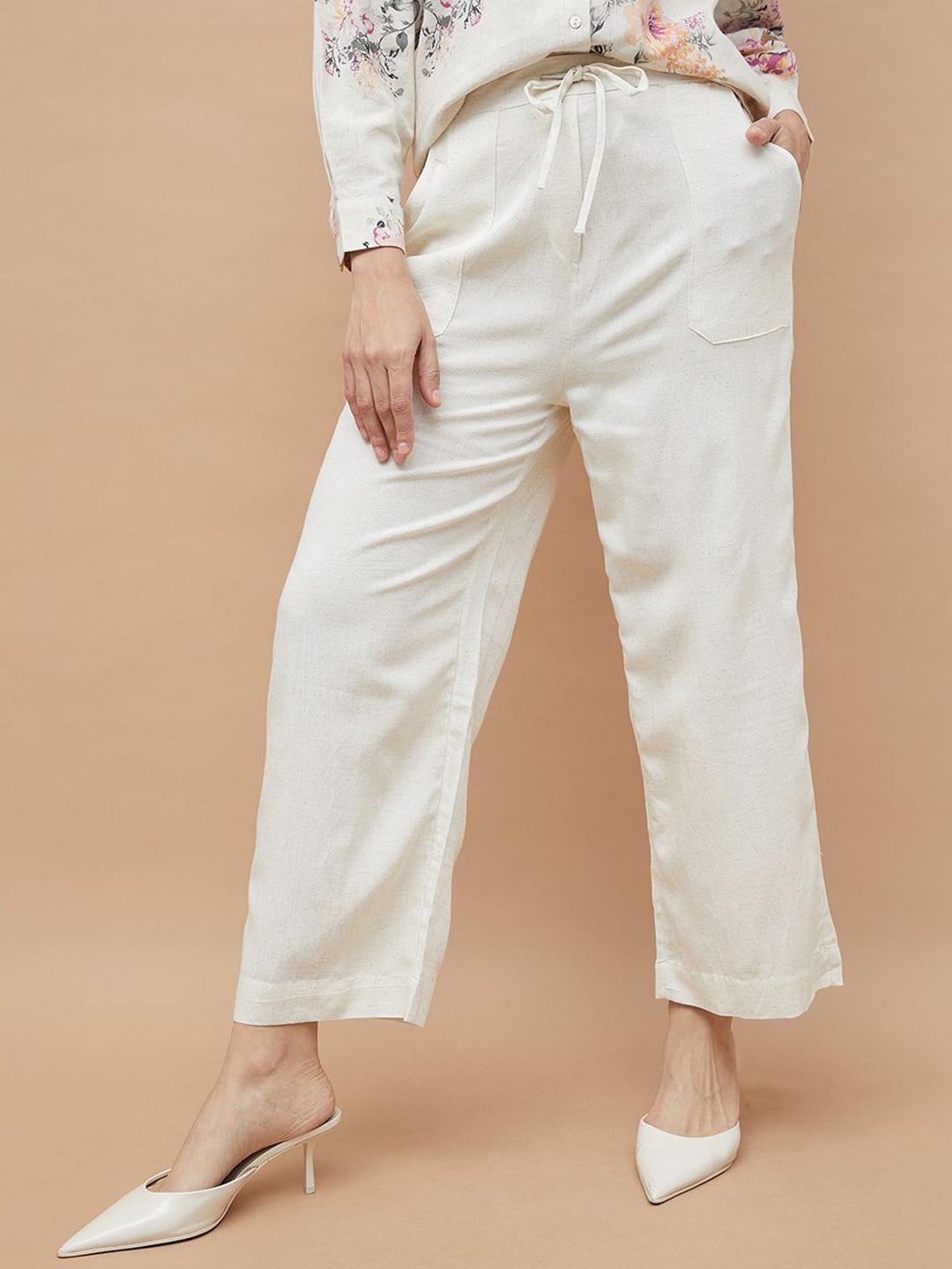 

CODE by Lifestyle Women High-Rise Straight Fit Wide Leg Trousers, Beige