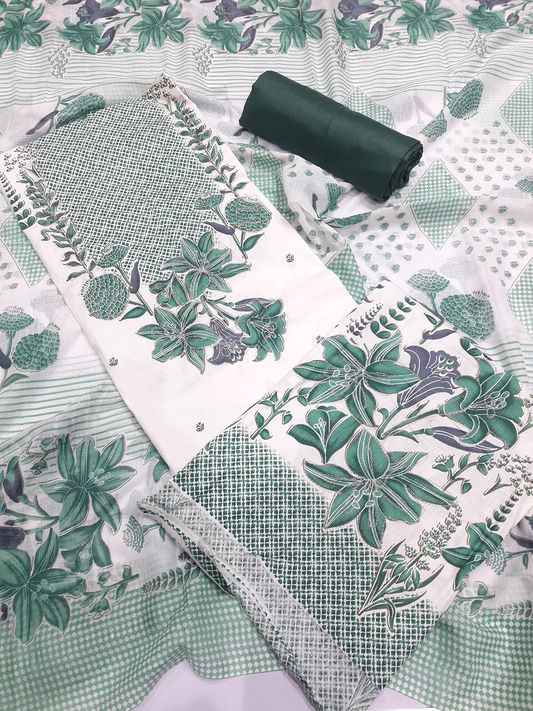 

REET MAHAL Printed Unstitched Dress Material, Green