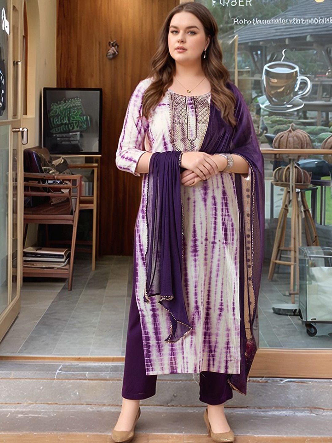 

KALINI Women Printed Regular Sequinned Kurta with Trousers & With Dupatta, Purple