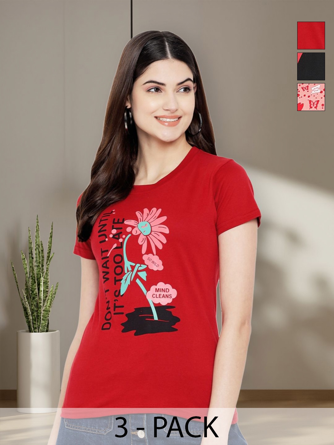 

Tromko Women Typography 3 Printed Applique T-shirt, Multi