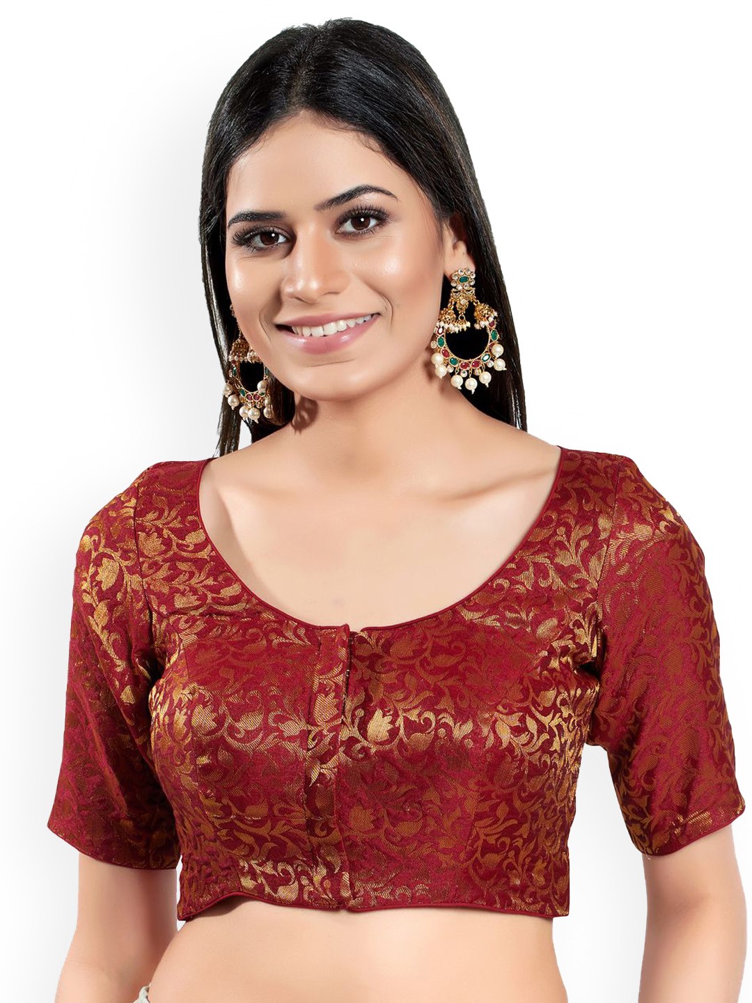 

VAMAS - THE DESIGNER BLOUSES Women Woven Design Brocade Saree Blouse, Maroon
