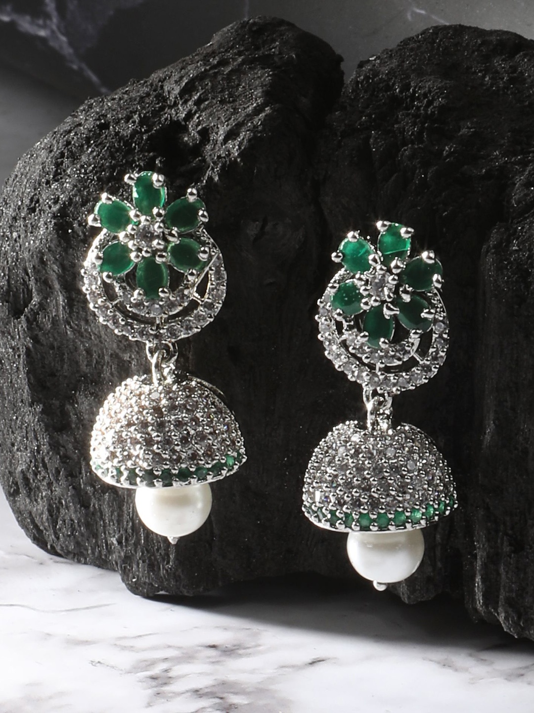 

NILA Contemporary Jhumkas Earrings, Silver