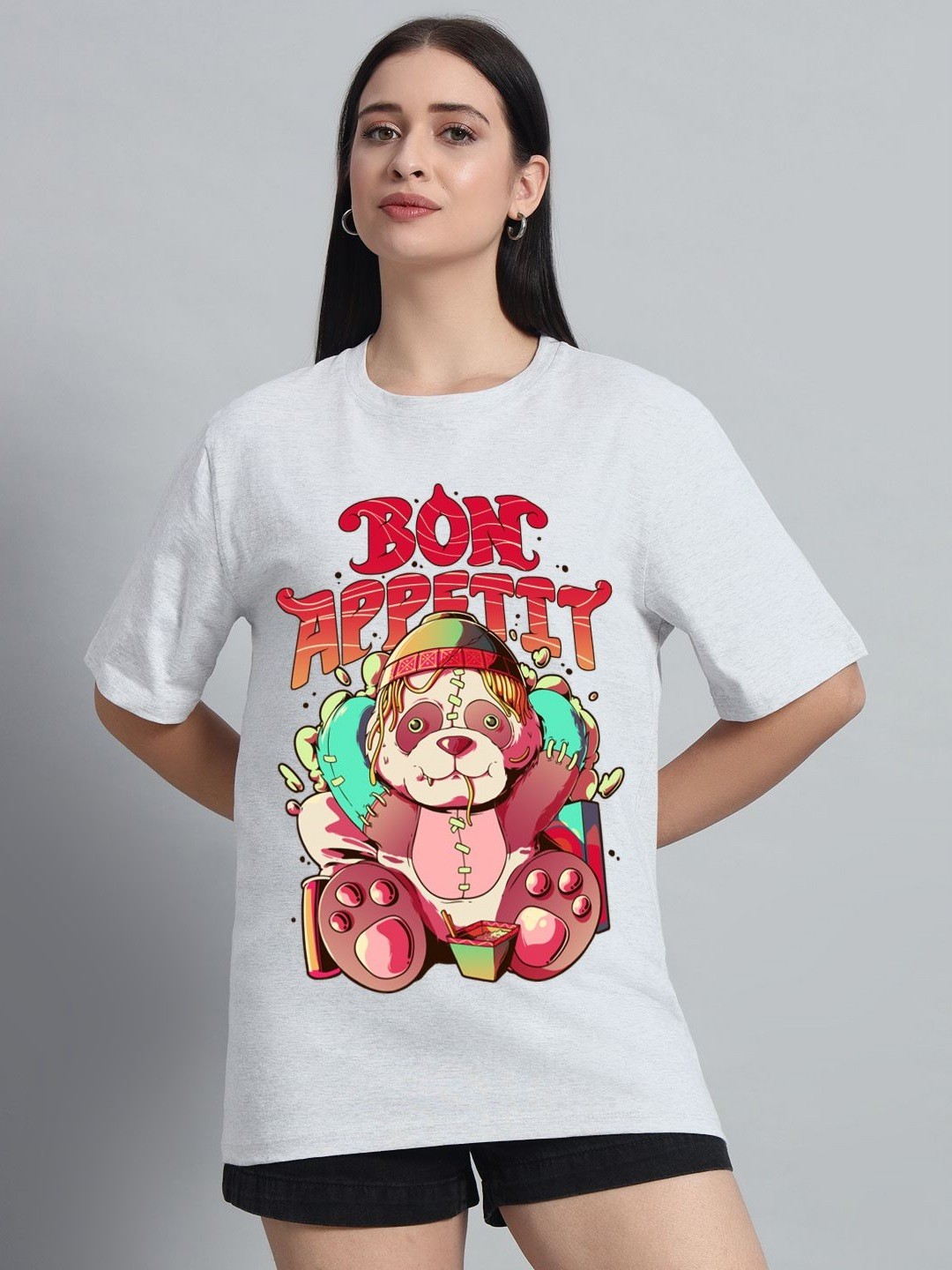 

N1F FASHION Women Drop-Shoulder Sleeves T-shirt, White