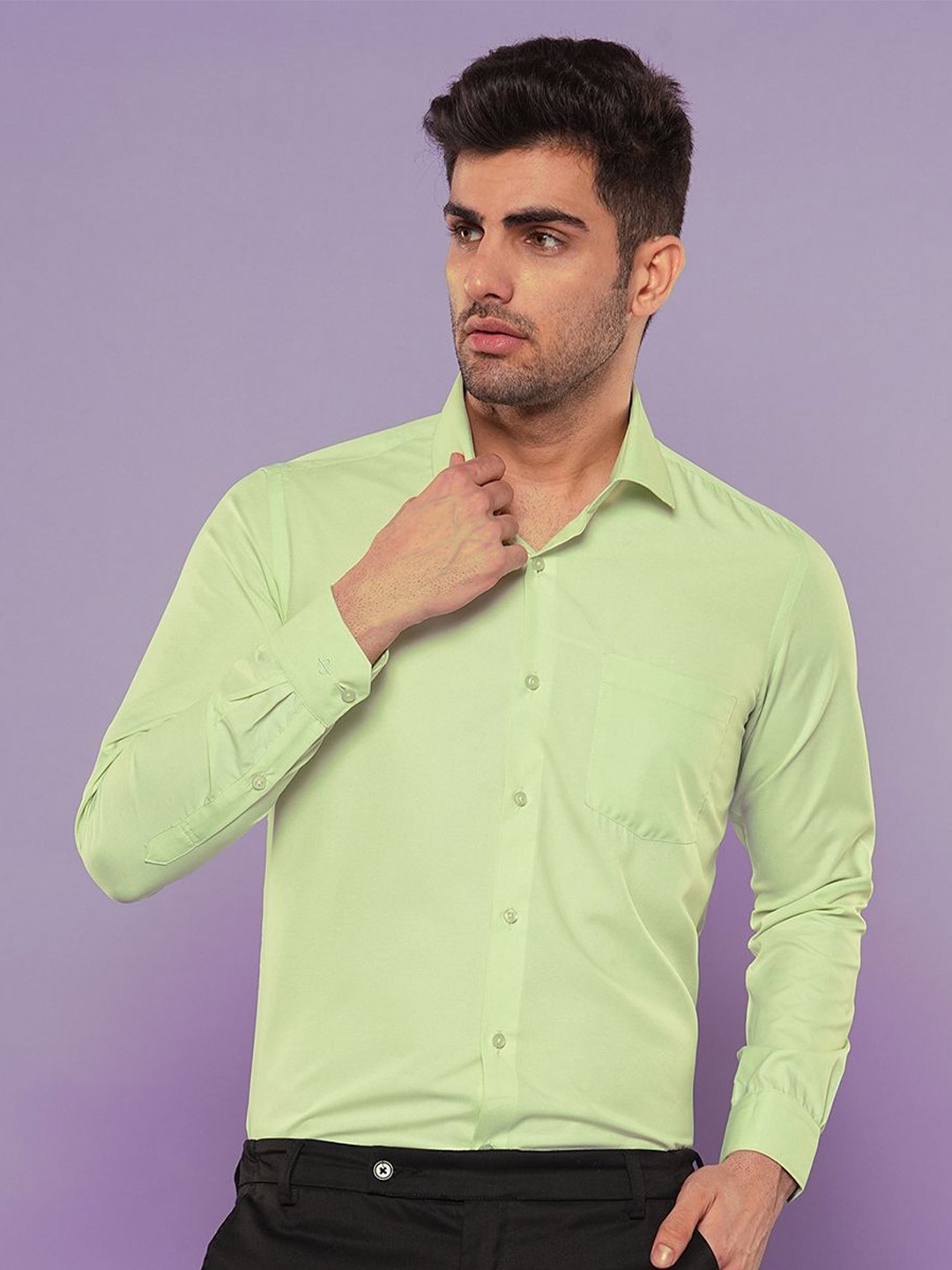 

John Philips Men Slim Fit Opaque Casual Shirt, Green