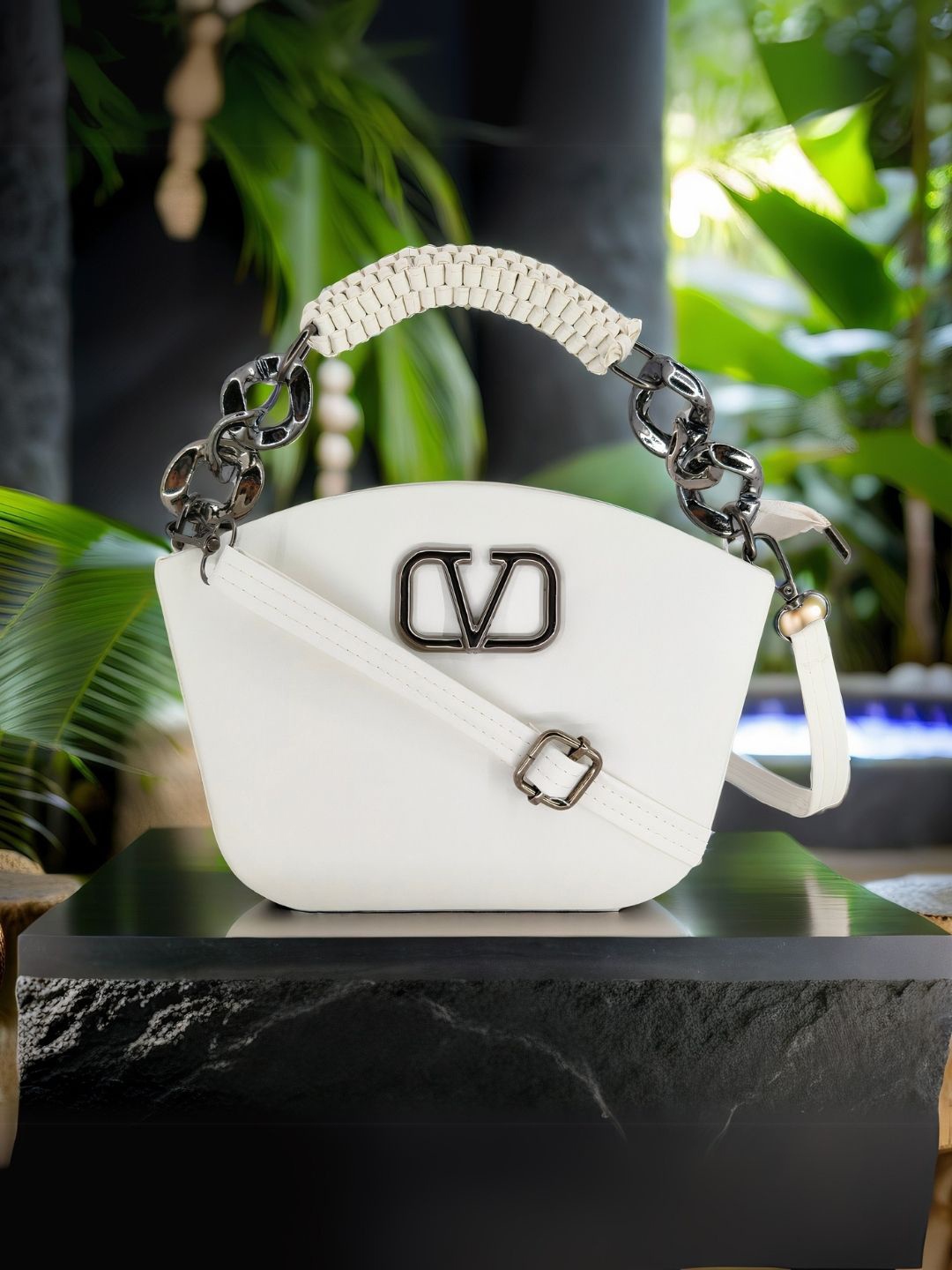 

ITALISH Leather Shopper Sling Bag with Bow Detail, White