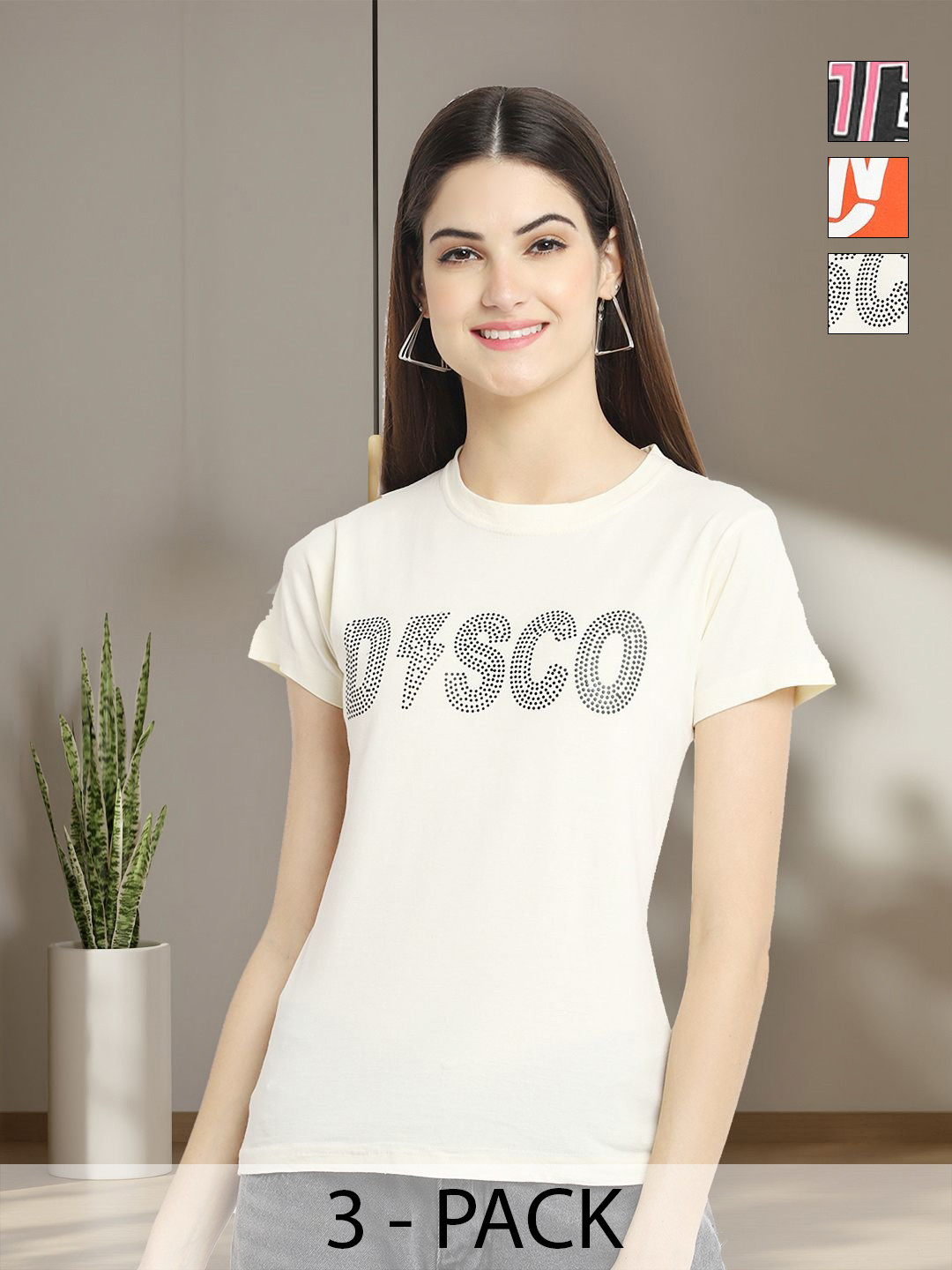 

Tromko Women Typography 3 Printed Applique T-shirt, Multi