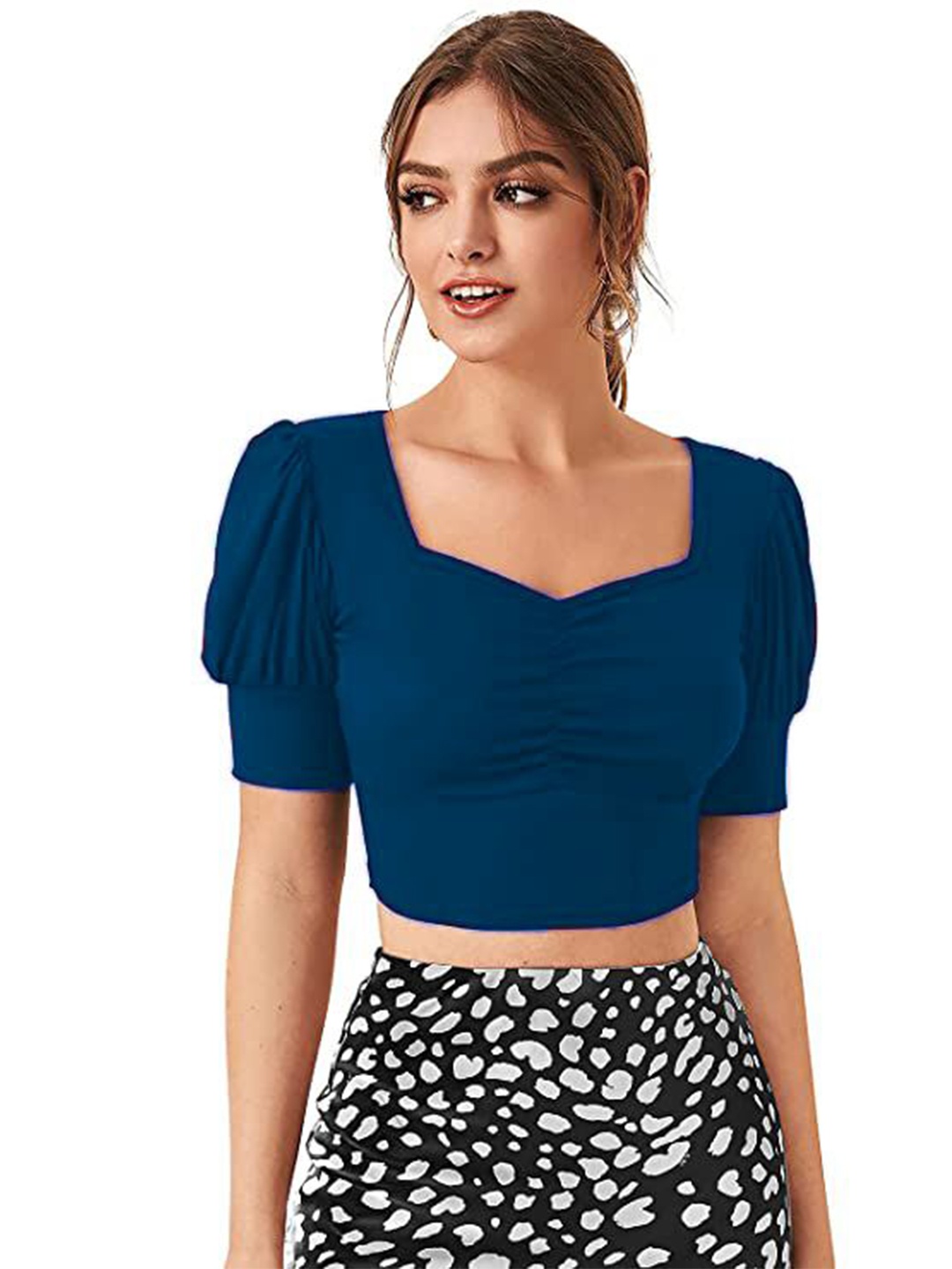 

Projas Sweetheart Neck Crop Top, Blue