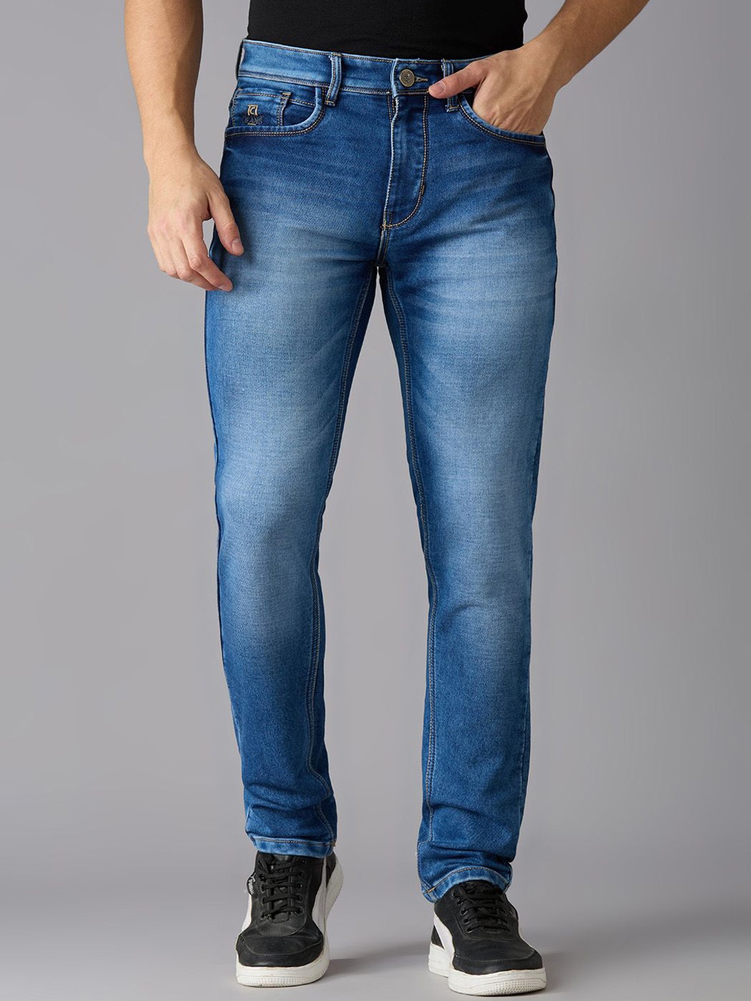 

TCI Men Slim Fit Heavy Fade Stretchable Jeans, Navy blue