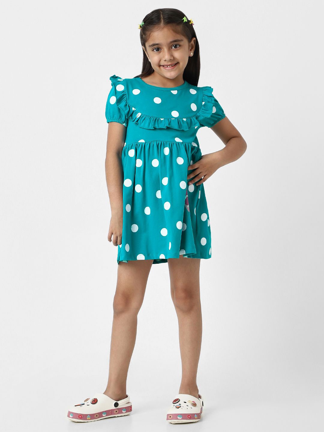 

Nauti Nati Polka Dot Print Puff Sleeve Ruffled Fit & Flare Dress, Blue