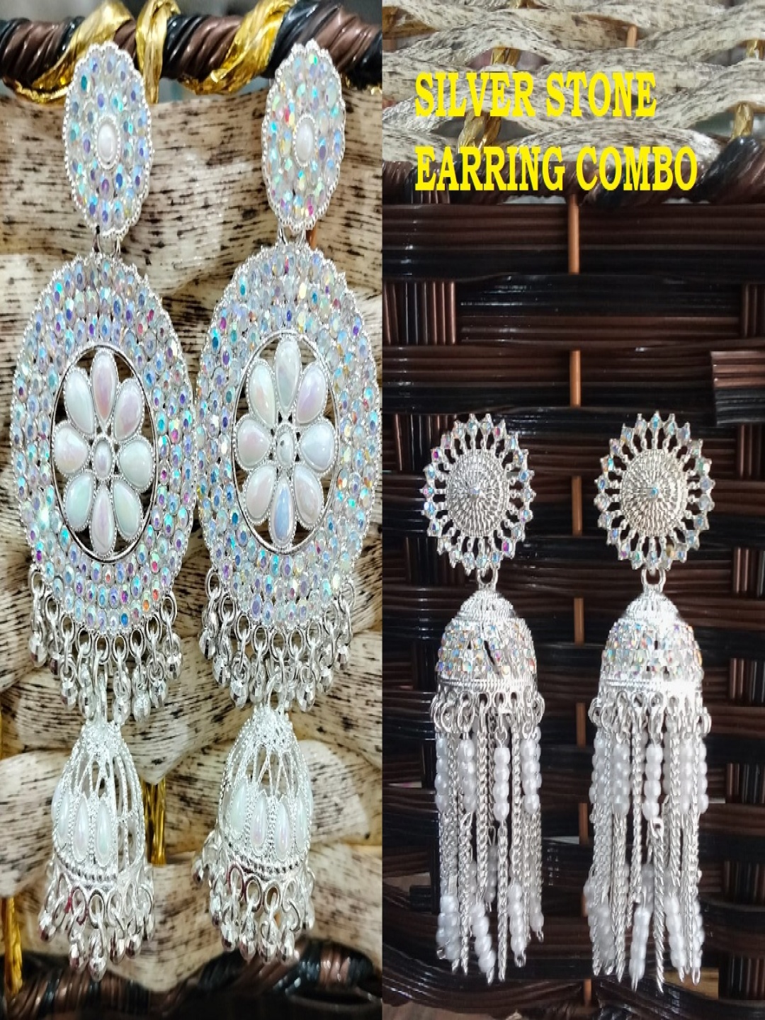 

JMBW INTERNATIONAL Silver-Plated Artificial Beads Beaded Contemporary Chandbali Earrings