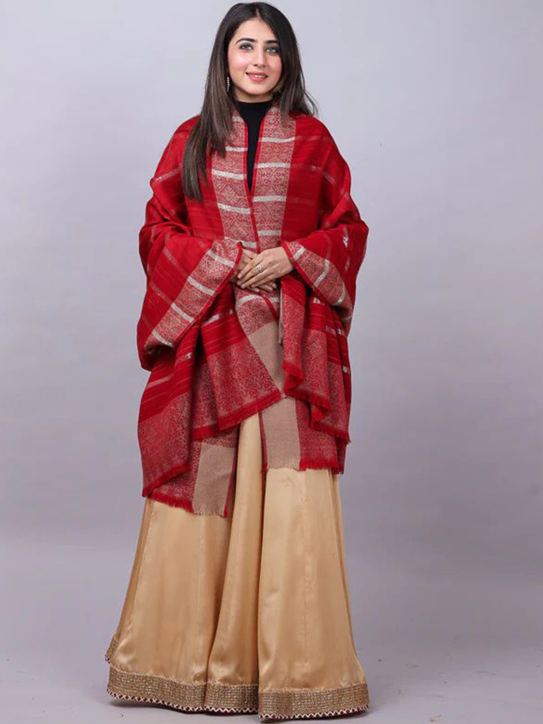 

THE SHAWL STUDIO Women Striped Printed Shawl, Pink