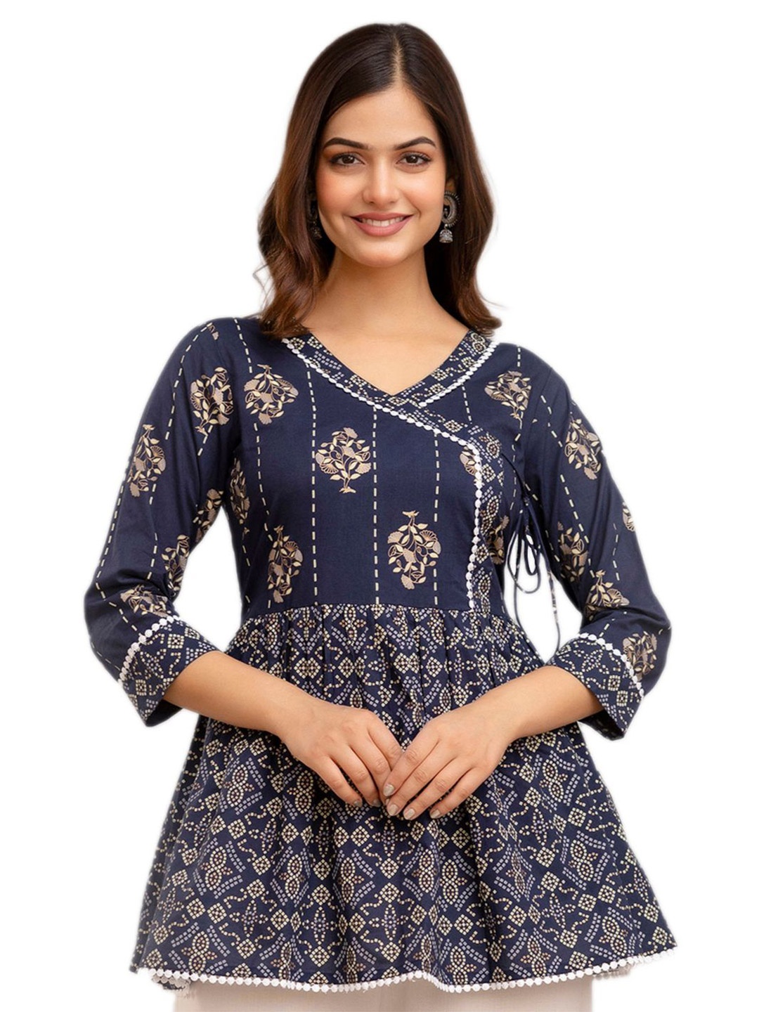 

DMP FASHION Print Cotton Top, Navy blue