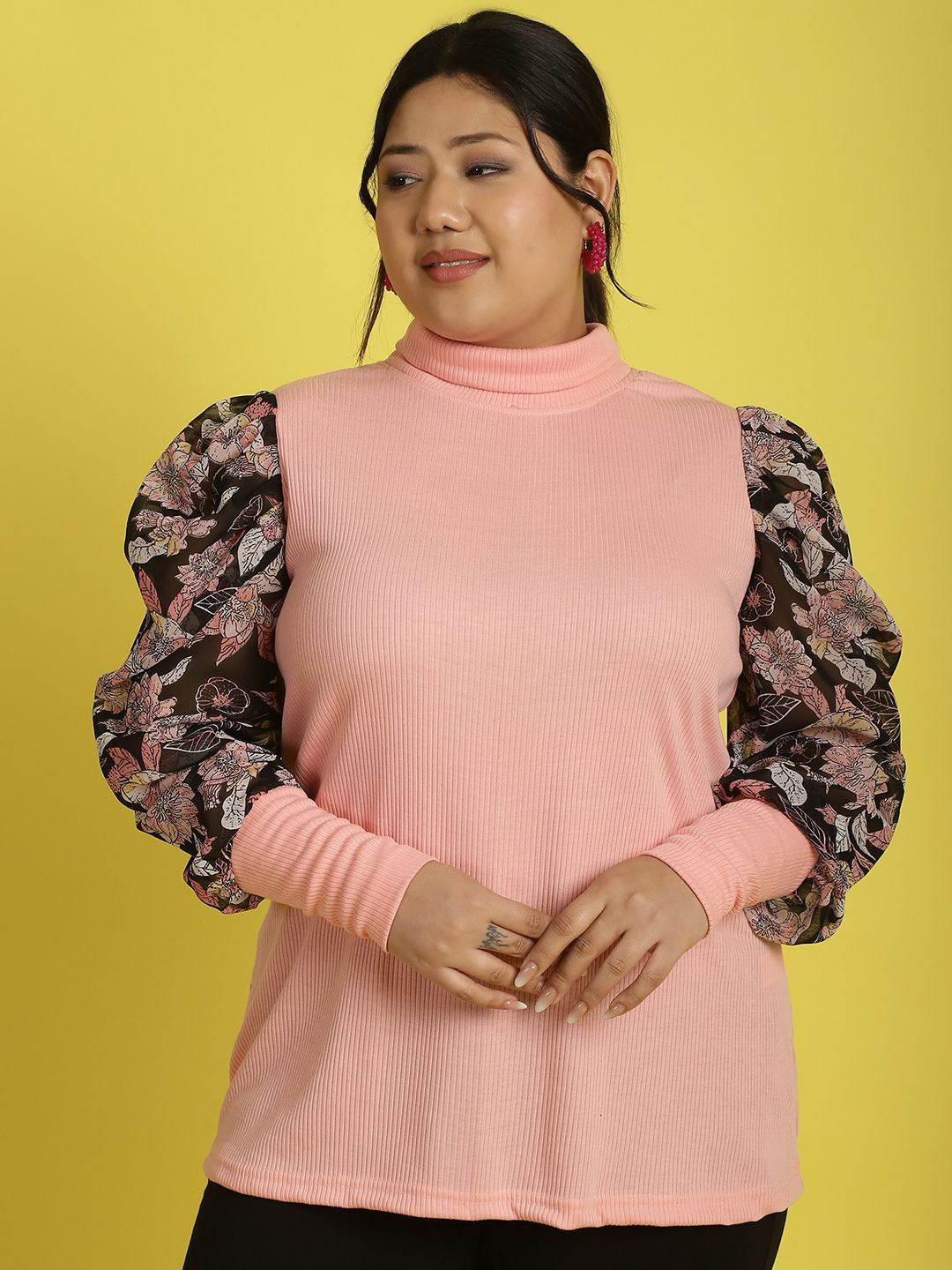

theRebelinme Floral Puff Sleeve Cotton Top, Black