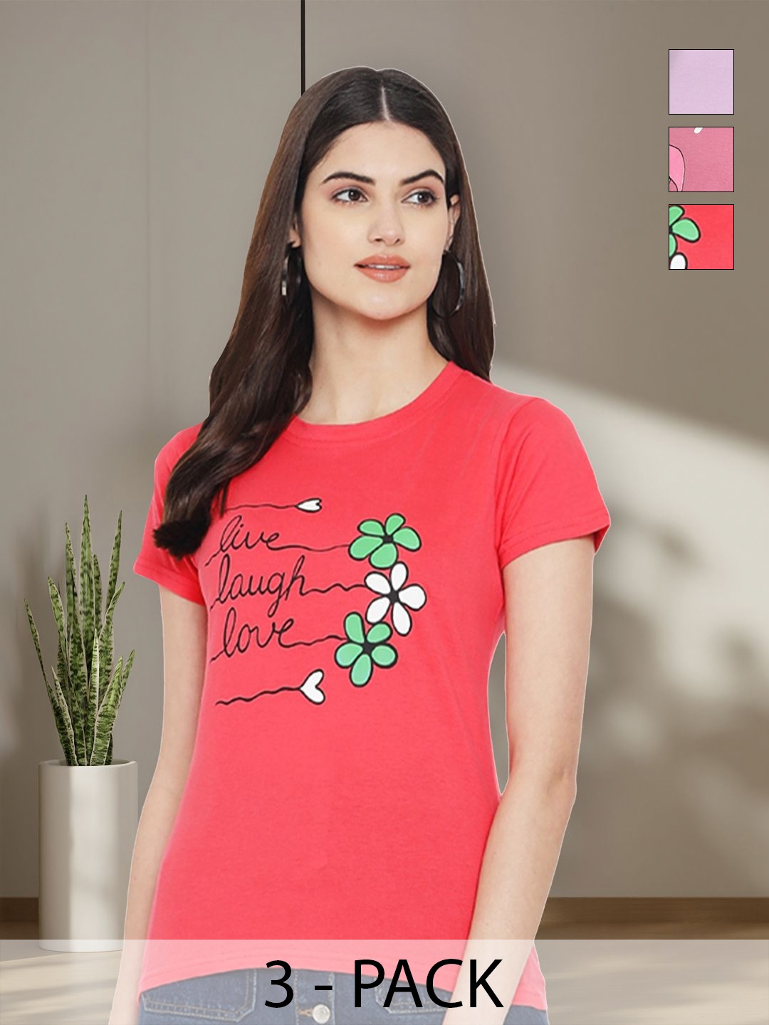 

Tromko Women Typography 3 Printed Applique T-shirt, Multi