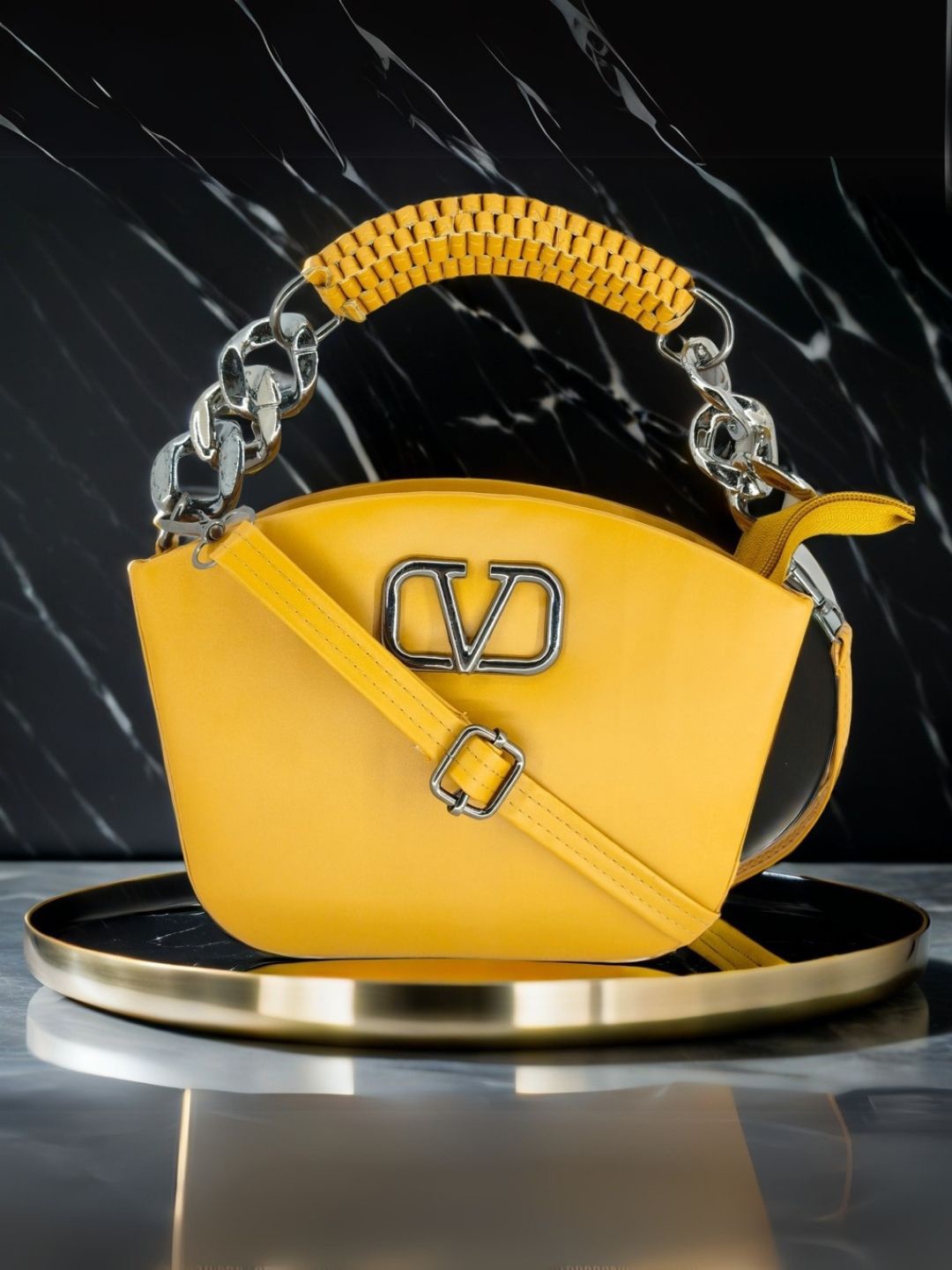

ITALISH Leather Structured Sling Bag, Yellow