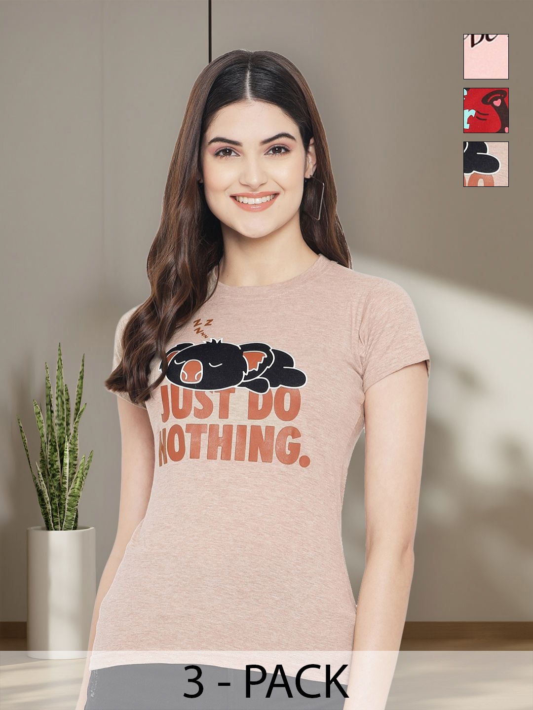 

Tromko Women Typography 3 Printed Applique T-shirt, Multi