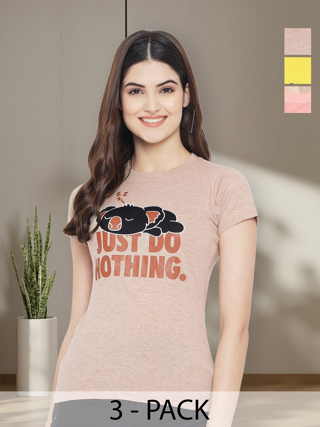 

Tromko Women Typography 3 Printed Applique T-shirt, Multi