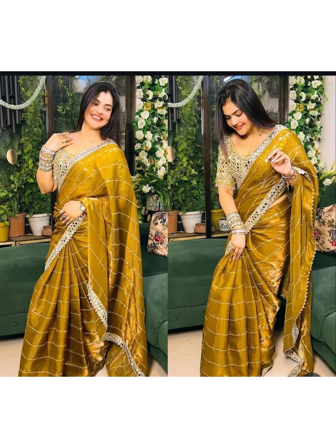 

MANSUBHA Embroidered Tissue Banarasi Saree, Yellow