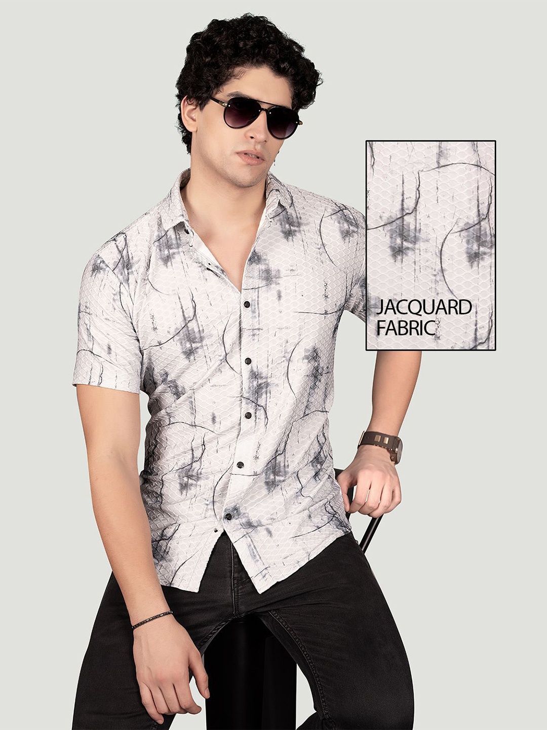 

ALMATY Men Comfort Slim Fit Opaque Printed Casual Shirt, Grey
