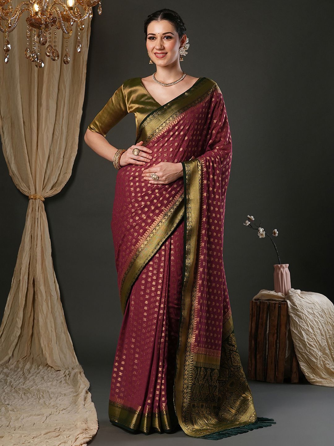 

Anouk Woven Design Zari Pure Georgette Kanjeevaram Saree, Maroon