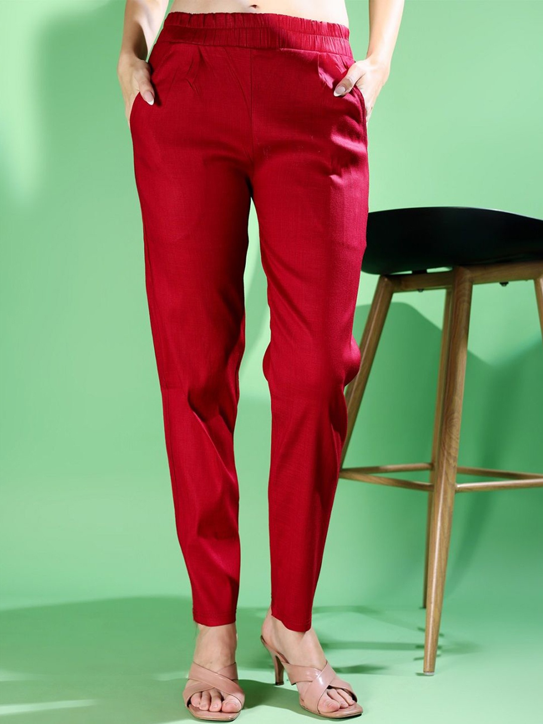 

Fashion2wear Women Original Slim Fit High-Rise Trousers, Maroon