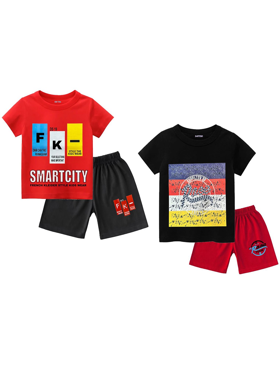 

FRENCH KLEIDER Boys Printed T-shirt with Shorts, Black