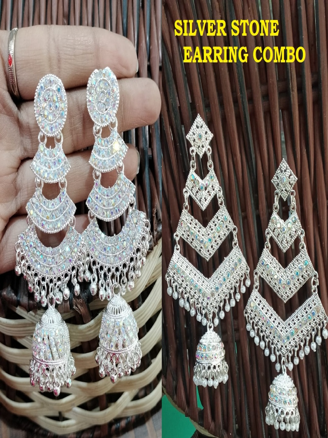 

JMBW INTERNATIONAL Silver-Plated Dome Shaped Artificial Beads Chandbali Earrings