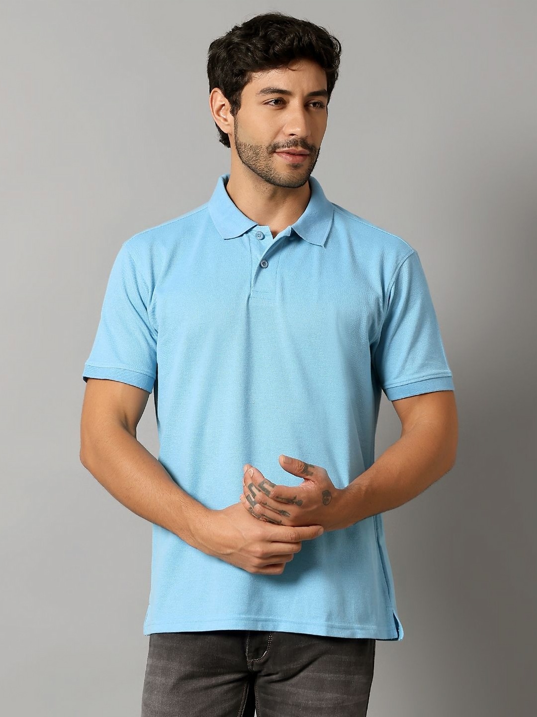 

AUXAMIS Men Polo Collar Pockets T-shirt, Blue
