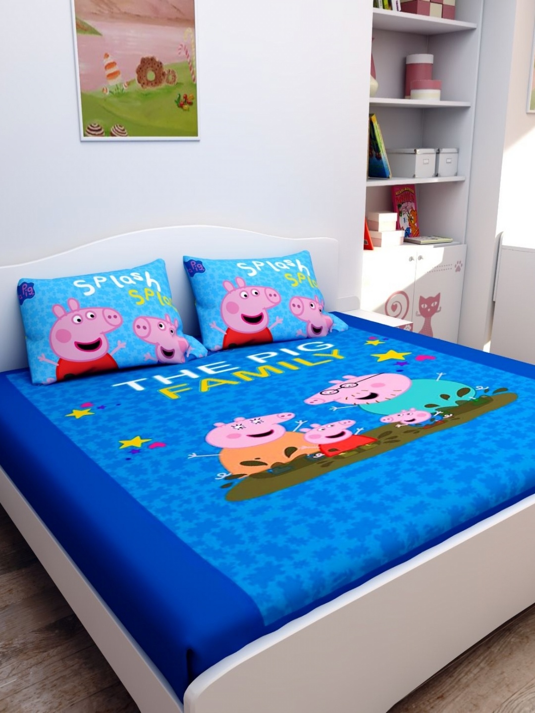

Athom Living Blue & Pink Printed 180 TC Cotton Queen Bedsheet Set 2.70 m x 2.70 m