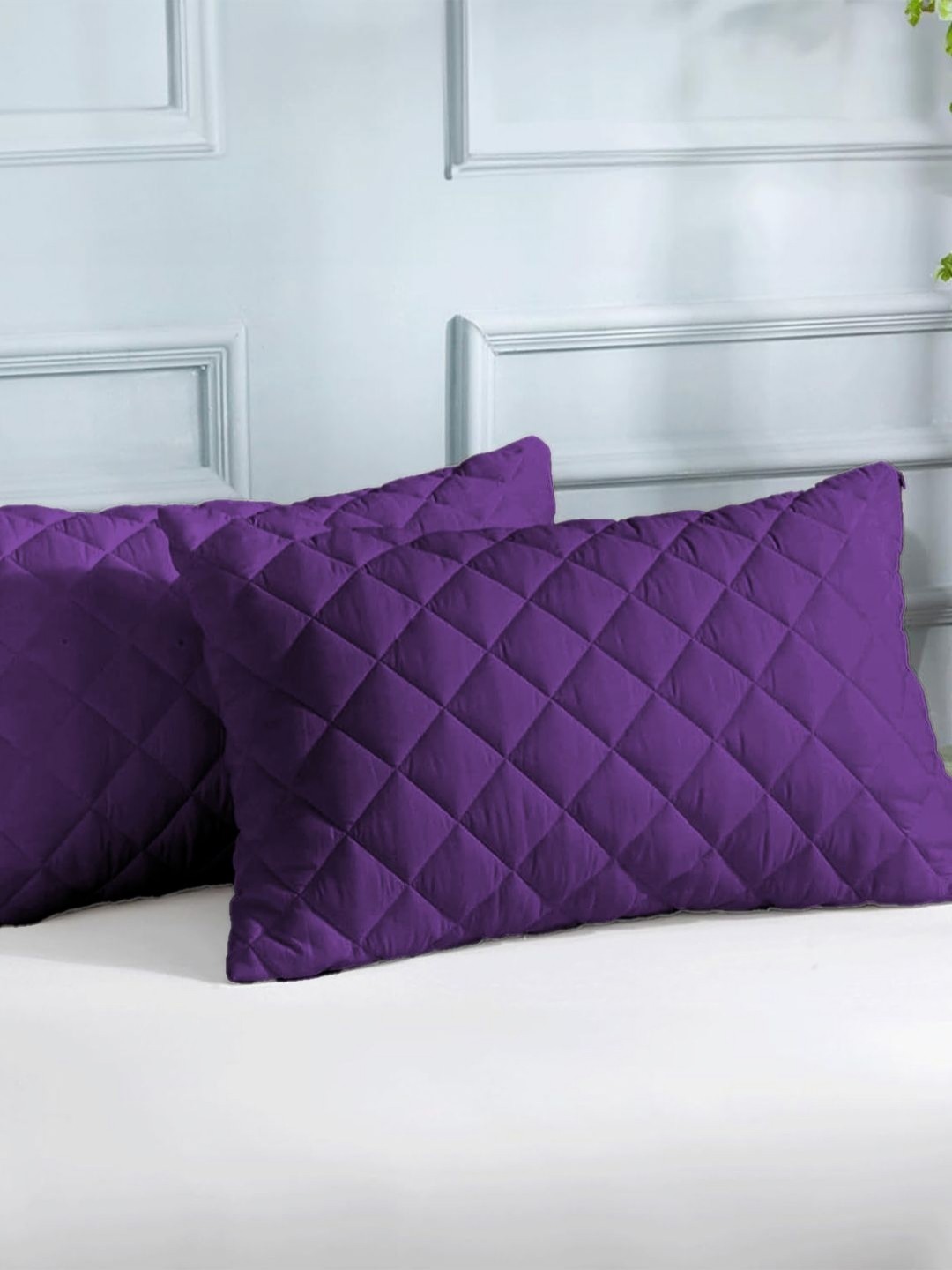 

LINENWALAS Happy Sleeping Purple 2 Pieces Checked Pure Cotton Rectangle Pillow Covers