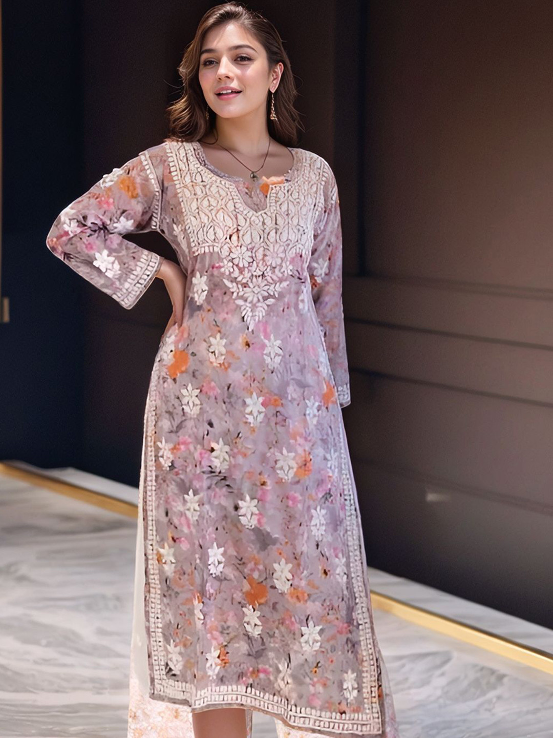 

Anni Designer Women Floral Embroidered Mirror Work Kurta, Multi