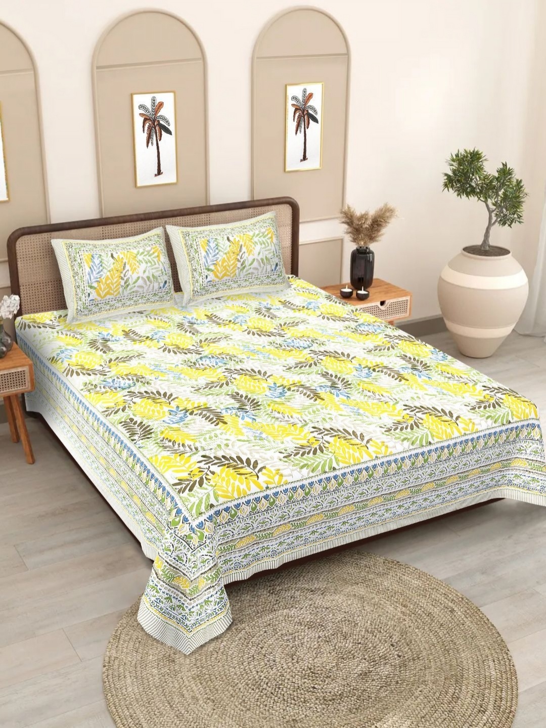 

COLOURSBLOCK White & Yellow Floral 180 TC King Bedsheet with 2 Pillow Covers